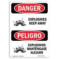 Signmission Safety Sign, OSHA Danger, 18" Height, Aluminum, Explosives Keep Away Bilingual Spanish OS-DS-A-1218-VS-1214